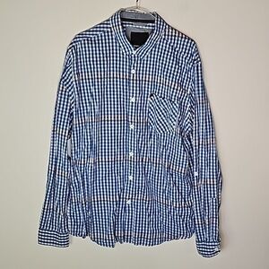 Bench large blue and white striped long sleeve button down shirt